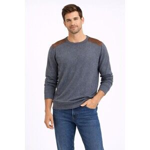 Tasso Elba Men’s XL Gray Pullover Sweater Faux Leather Shoulder Accents